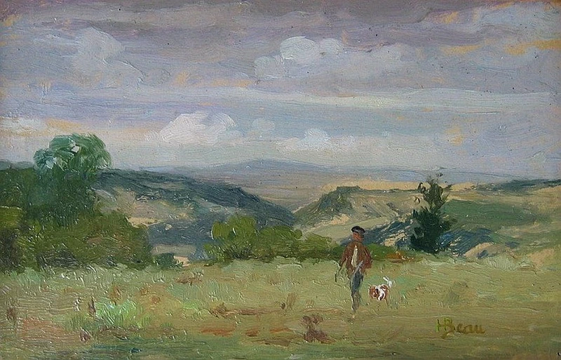 Paesagio con cacciatore e cane